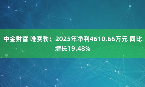 中金财富 唯赛勃：2025年净利4610.66万元 同比增长19.48%
