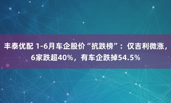丰泰优配 1-6月车企股价“抗跌榜”：仅吉利微涨，6家跌超40%，有车企跌掉54.5%